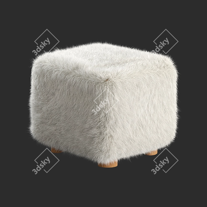 Luxurious Mongolian Sheepskin Ottoman 3D model image 2