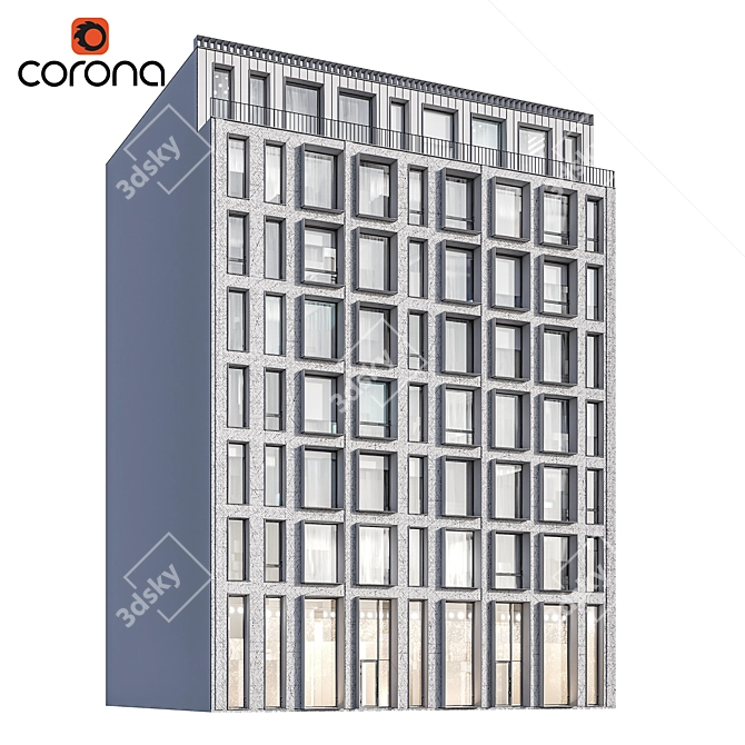 Sleek Modern Facade | Night + Interiors 3D model image 2