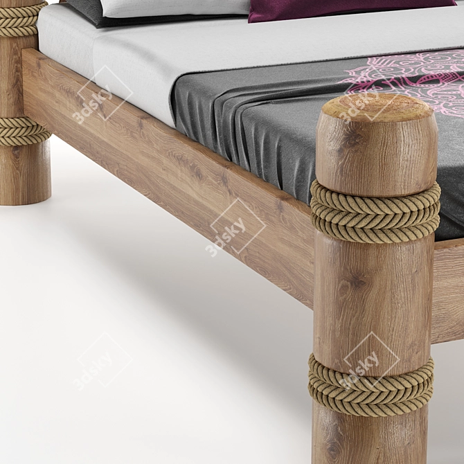 Custom Handmade Wooden Bed - Chalet Style 3D model image 2