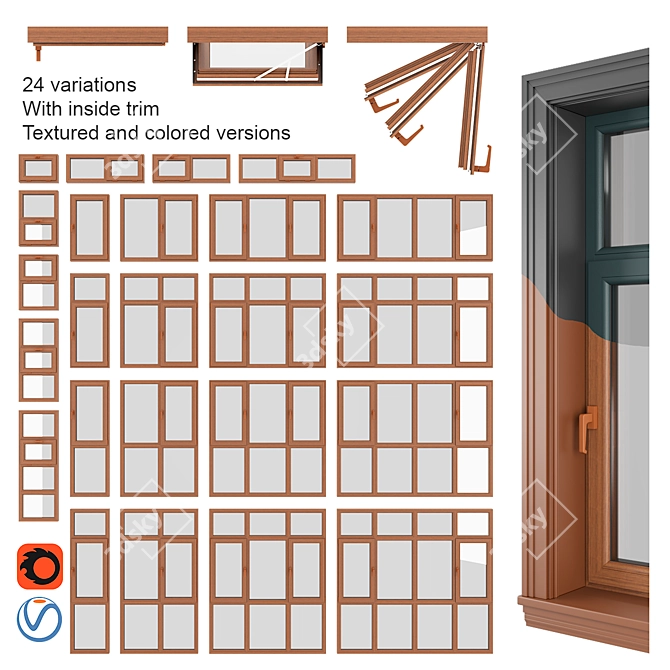 PVC Pimapen: 24 Window Types 3D model image 1