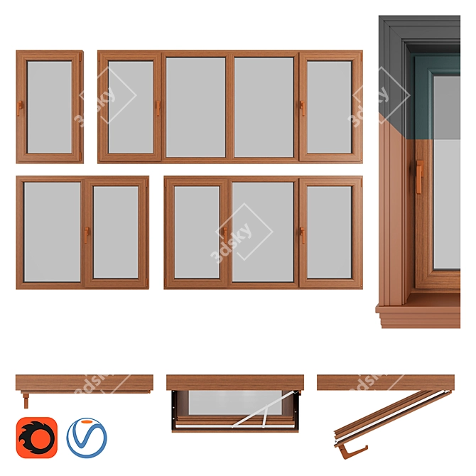 PVC Pimapen: 24 Window Types 3D model image 6