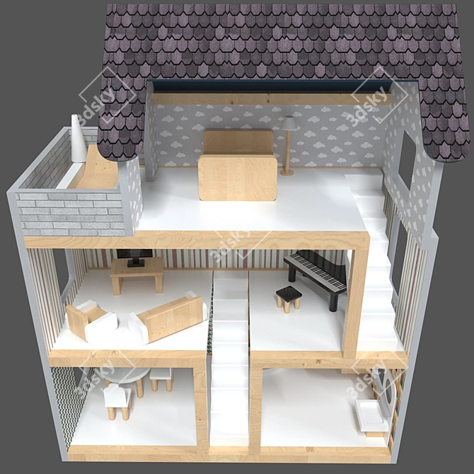 Compact Dollhouse | 3971 Polygons 3D model image 3