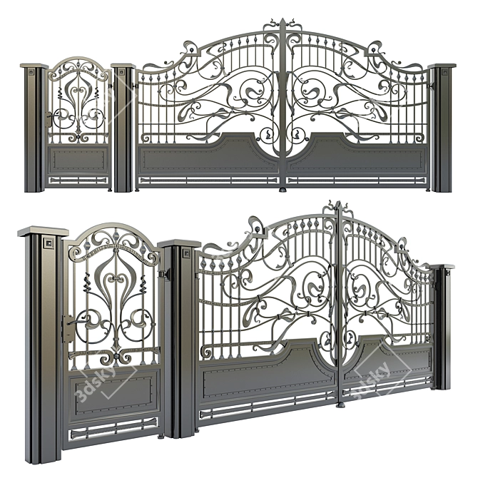 Elegant Wrought Iron Gate 3D model image 1