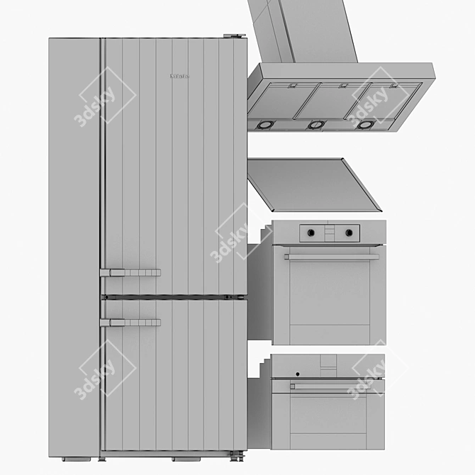 Miele Kitchen Appliances Set: Fridge, Oven, Microwave, Hood & Induction 3D model image 7