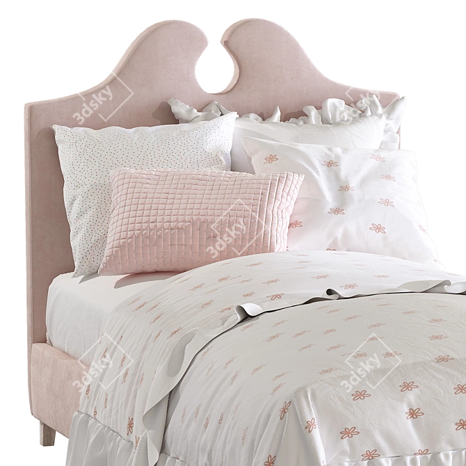 Moira Light Grey Upholstered Wood Bed 3D model image 5