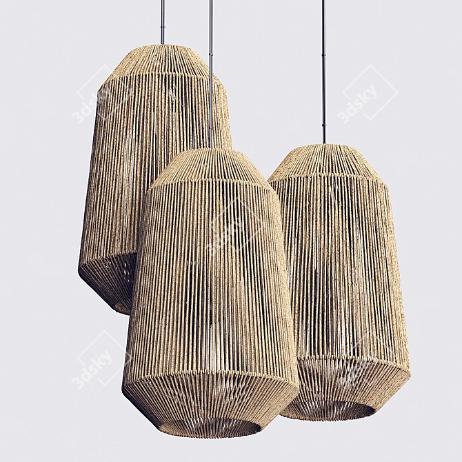 Wicker Rattan Barrel Lamp 3D model image 4