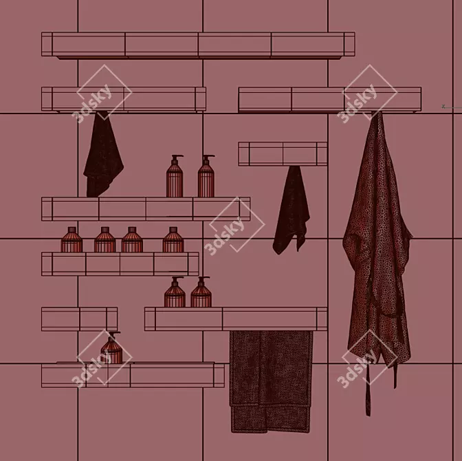 Stylish Tezza Bathroom Shelves 3D model image 5