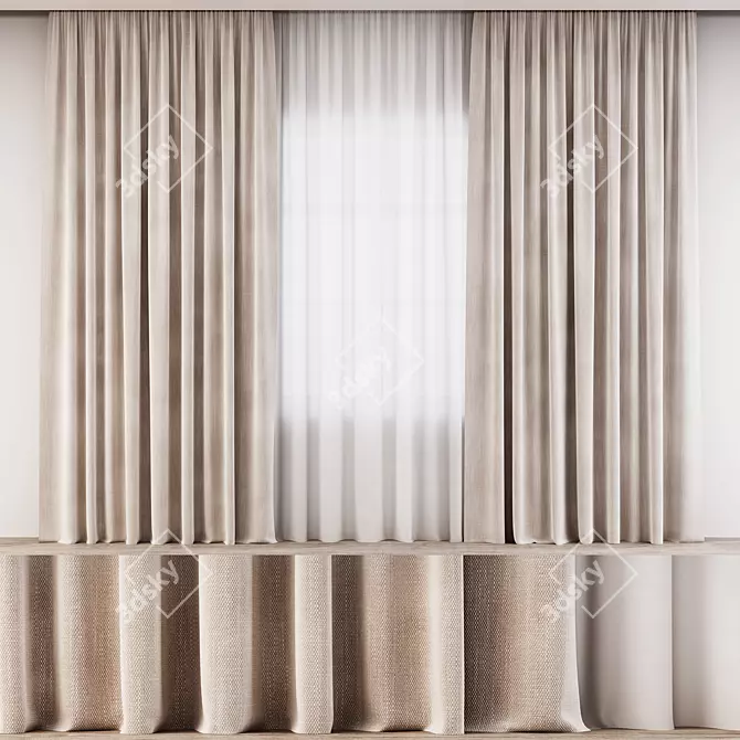 Elegant Geometric Curtains 3D model image 1