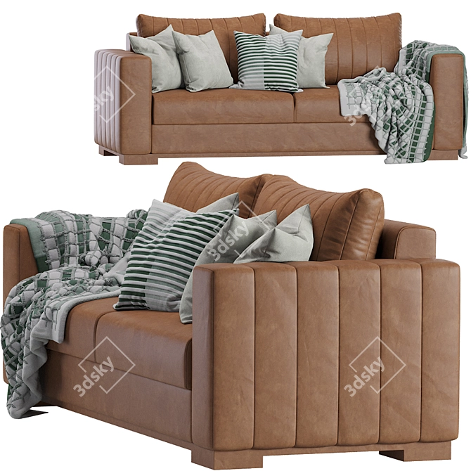 Sleek Leather Sofa 3D model image 3