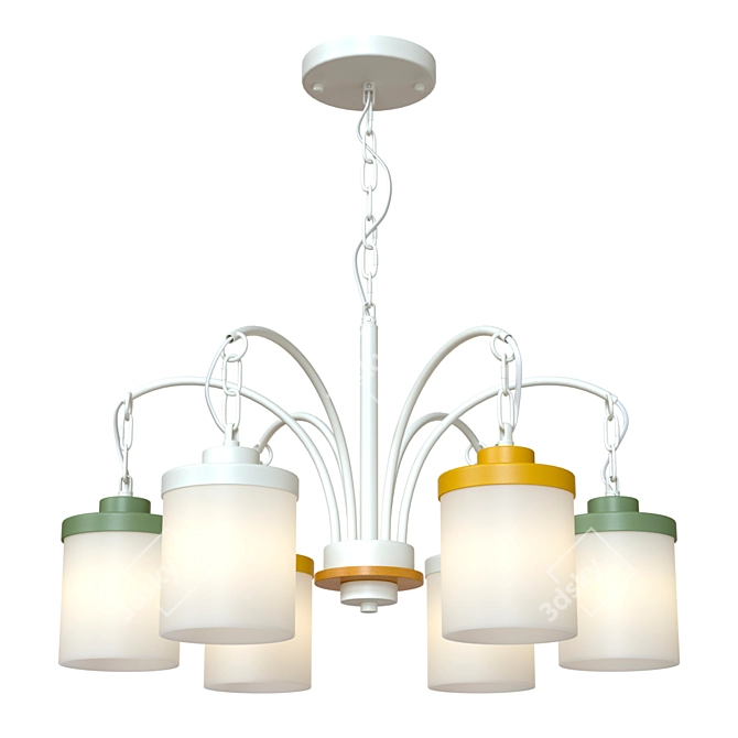 Colorful Metal and Glass Hanging Chandelier 3D model image 2