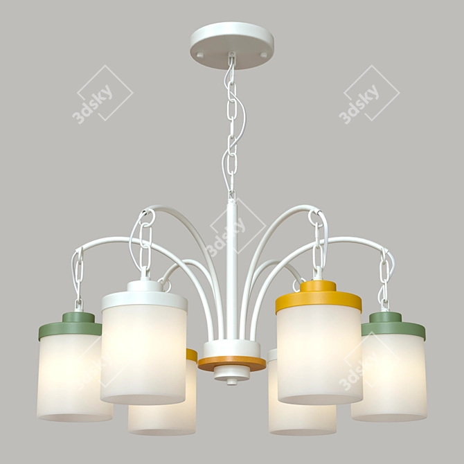 Colorful Metal and Glass Hanging Chandelier 3D model image 4