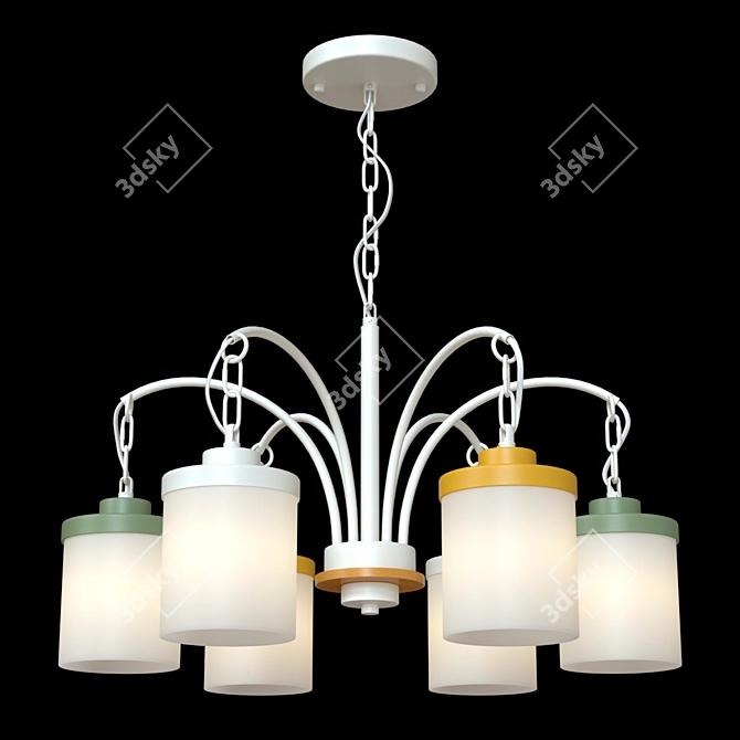 Colorful Metal and Glass Hanging Chandelier 3D model image 6