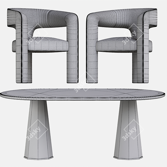 Quillen Marquetry Double Pedestal Dining Table 3D model image 4