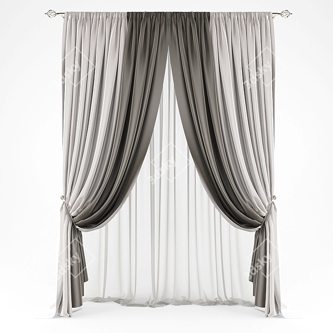 Modern White Sheer Polyester Curtains 3D model image 1