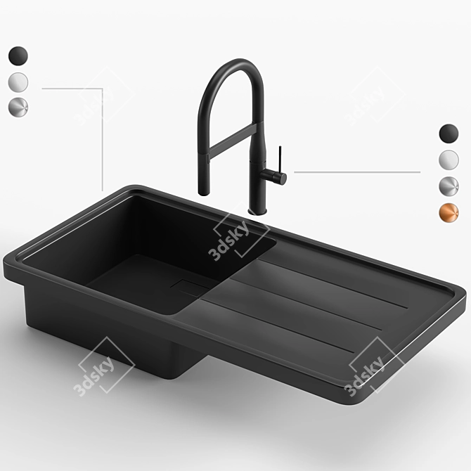 Versatile Kitchen Sink & Faucet 3D model image 2