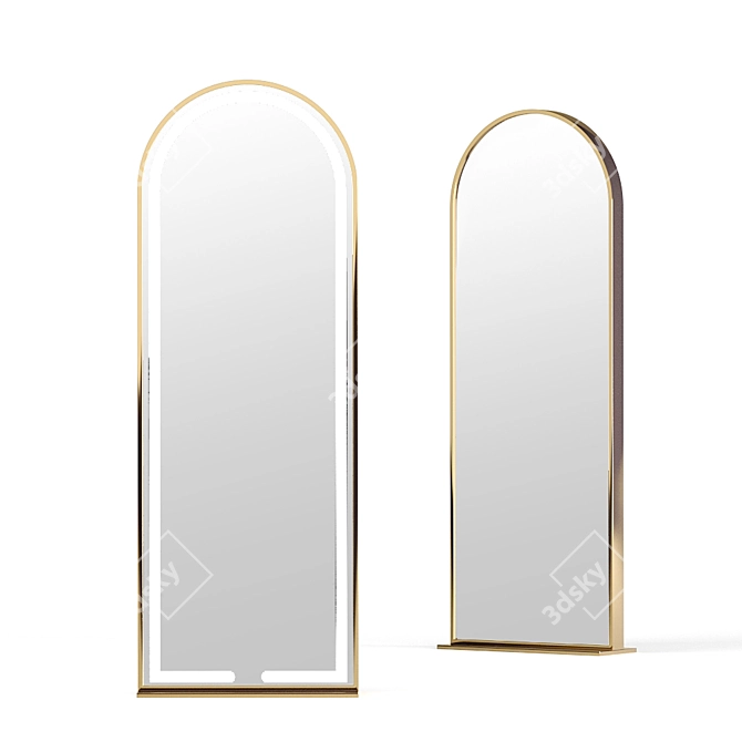 Elegant Brass Framed Floor Mirror 3D model image 1