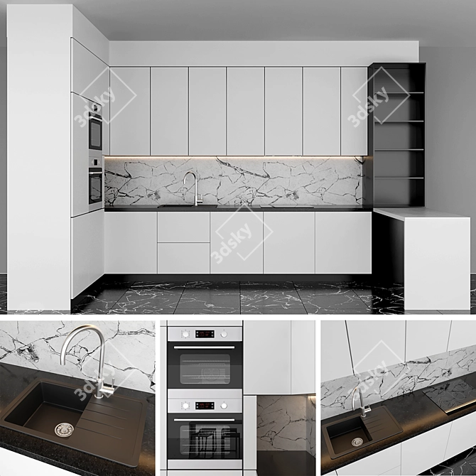 Sleek White Kitchen Ensemble 3D model image 1