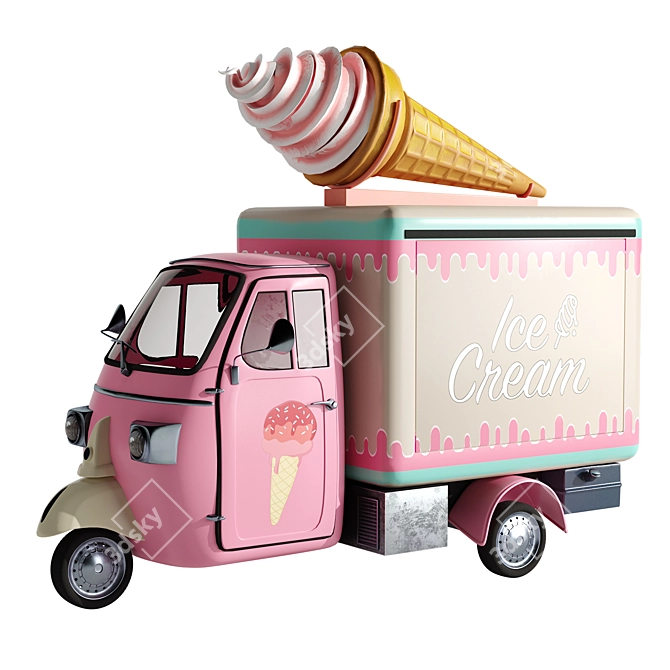 Piaggio Ape Ice Cream Truck 3D model image 6