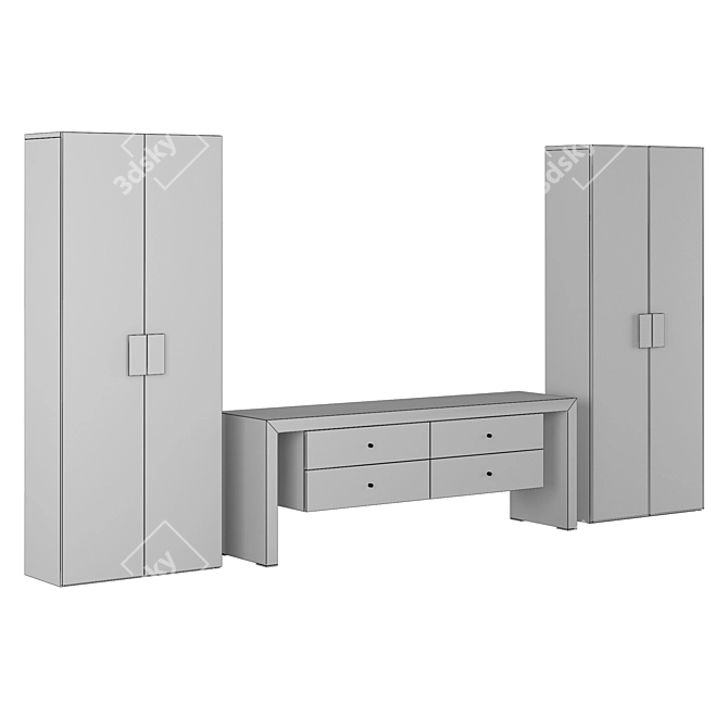 Modern Acacia and White Glass Cabinet 3D model image 4