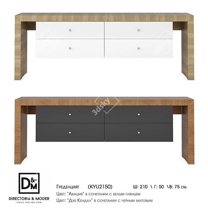 Modern Acacia and White Glass Cabinet 3D model image 5