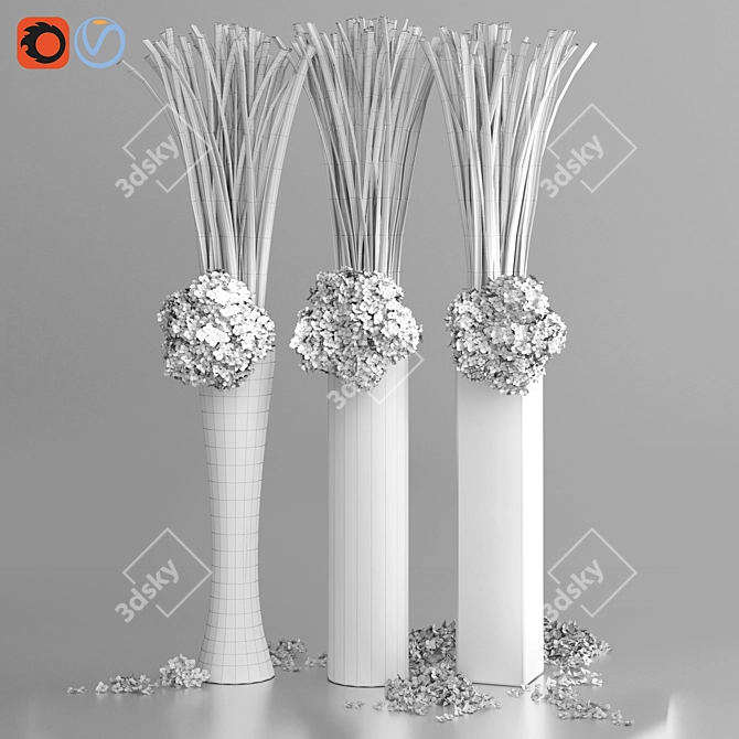 Elegant Hydrangea Leaf Vase Set 3D model image 2