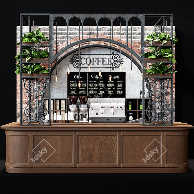 Premium Café Counter with Equipment & Décor 3D model image 1