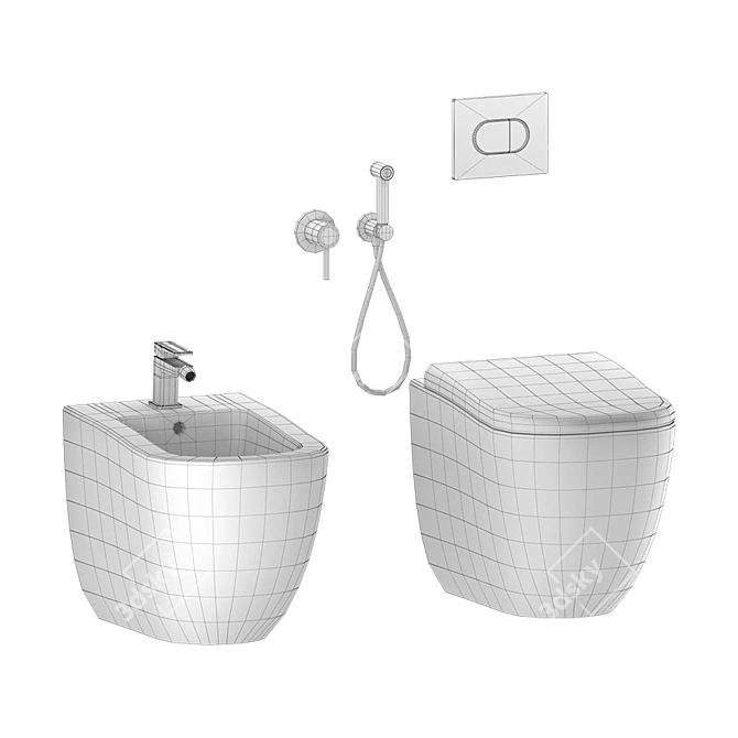 Cielo Fluid Back to Wall WC/Bidet Set 3D model image 5