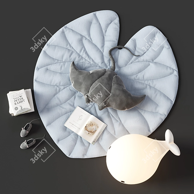 Nursery Decor Set: Leaf Rug, Stingray Pillow, Moby Floor Lamp 3D model image 2