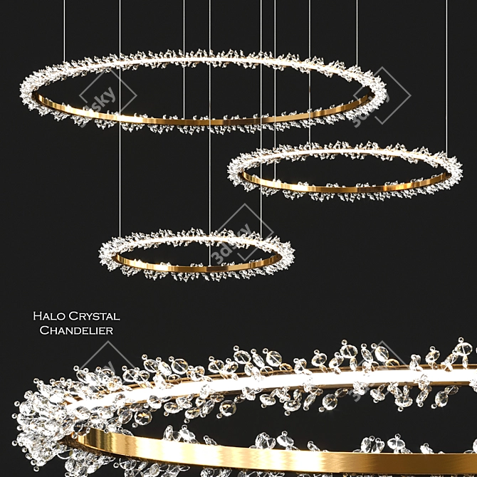 Elegant Halo Crystal Chandelier 3D model image 1