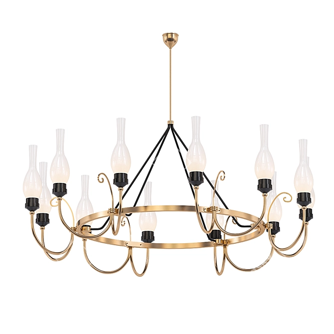 Italian Brass & Glass Chandelier 3D model image 1