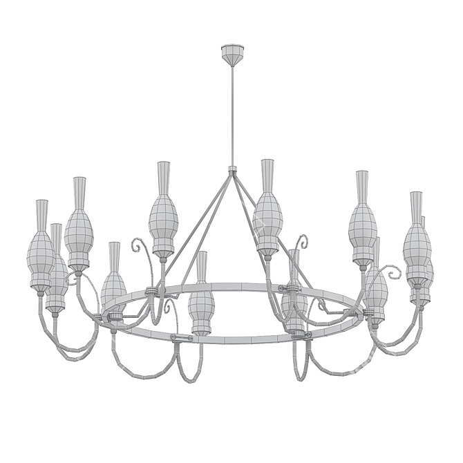 Italian Brass & Glass Chandelier 3D model image 2