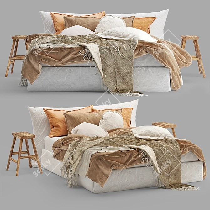 Elegant Flax Linen Bed by Hale Mercantile 3D model image 1