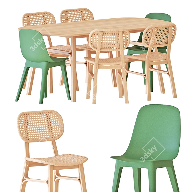 Modern Bamboo Dining Set: VOXLÖV Table and Chairs 3D model image 1