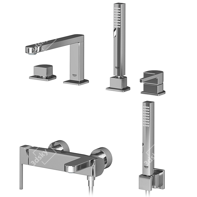 Grohe Plus Wall-Mounted Bath Mixer Set 3D model image 3