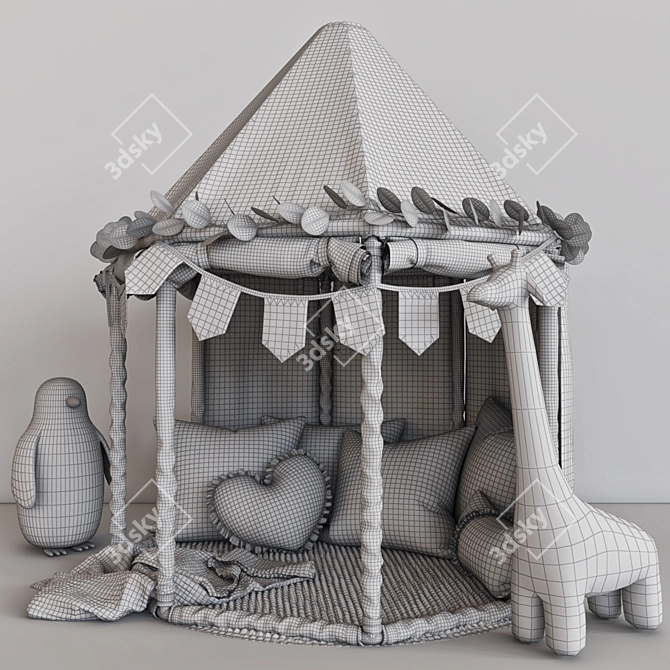 Fantasy Children Bed with Pillows 3D model image 4