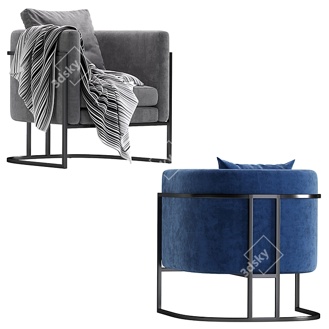 Modern Velvet Accent Chair 3D model image 4