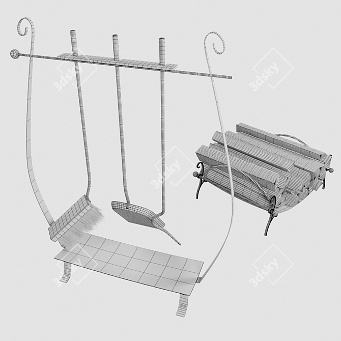 Fireside Essentials: Fireplace Tools 3D model image 4