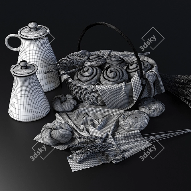 Artisan Buns in Wicker Basket 3D model image 6