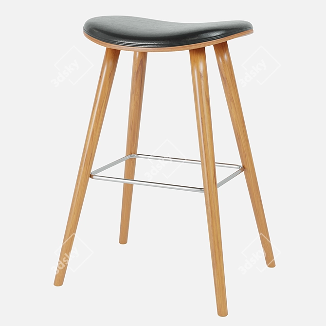 Finiks Bar Stool: Stylish Leather and Wood Design 3D model image 2