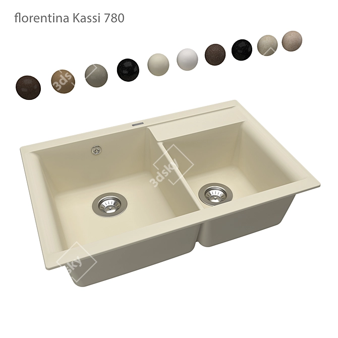 Modern Double Bowl Kitchen Sink 3D model image 1