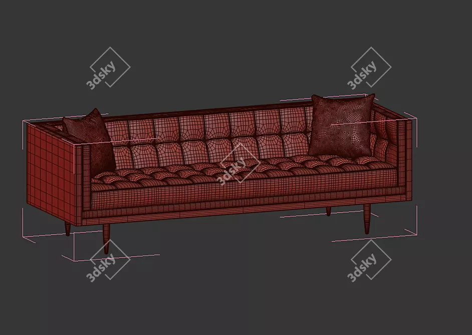 Walnut Neptune Velvet Woodrow Box Sofa 3D model image 4