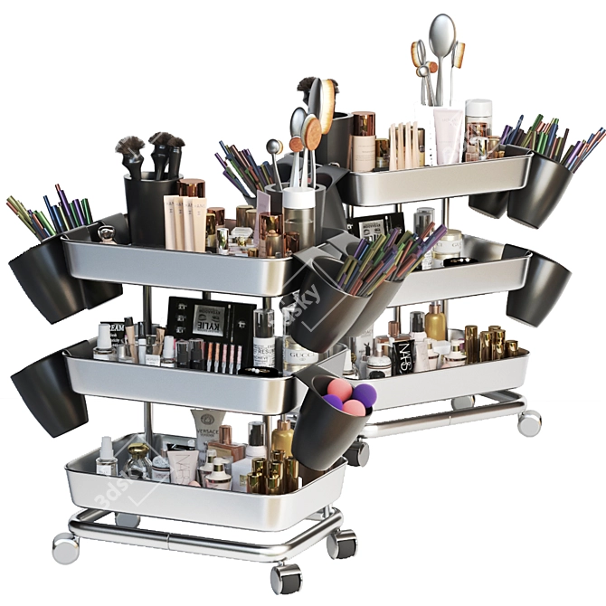 Salon Essentials: Cream, Perfume, Varnish, Lipstick & Mirror 3D model image 1