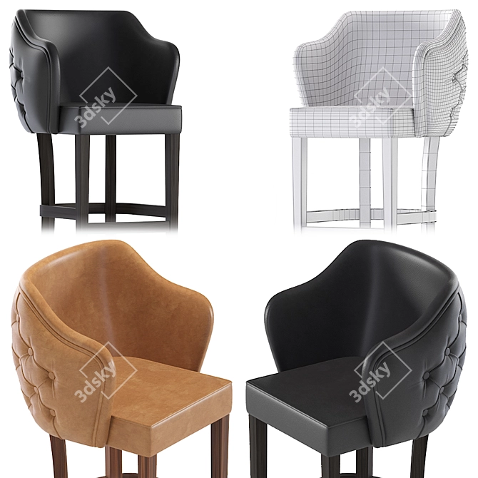 Sleek Modern Leather Barstool 3D model image 7