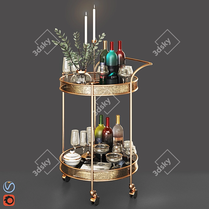 Elegant Modern Bar Cart 3D model image 1