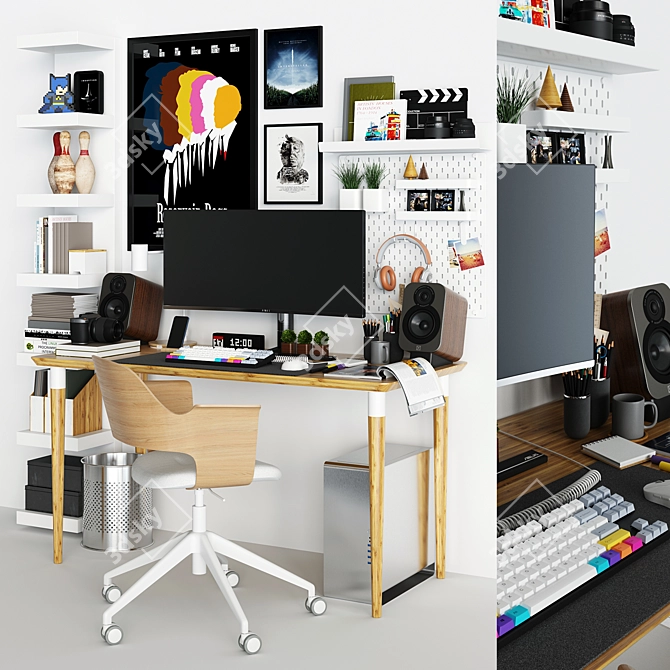 Title: IKEA Workplace Set with Decor & Tech 3D model image 1