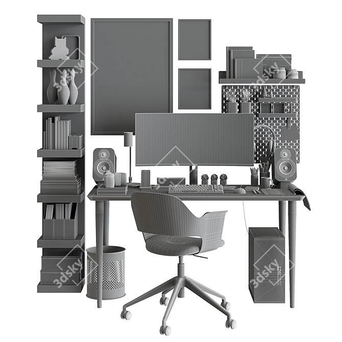 Title: IKEA Workplace Set with Decor & Tech 3D model image 7