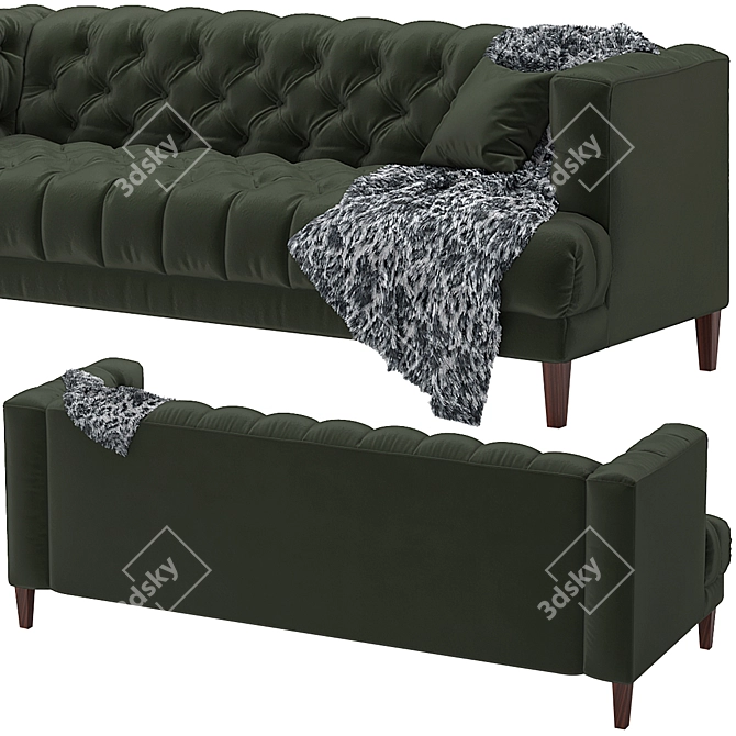 Mid-Century Vogue Green Velvet Sofa 3D model image 3