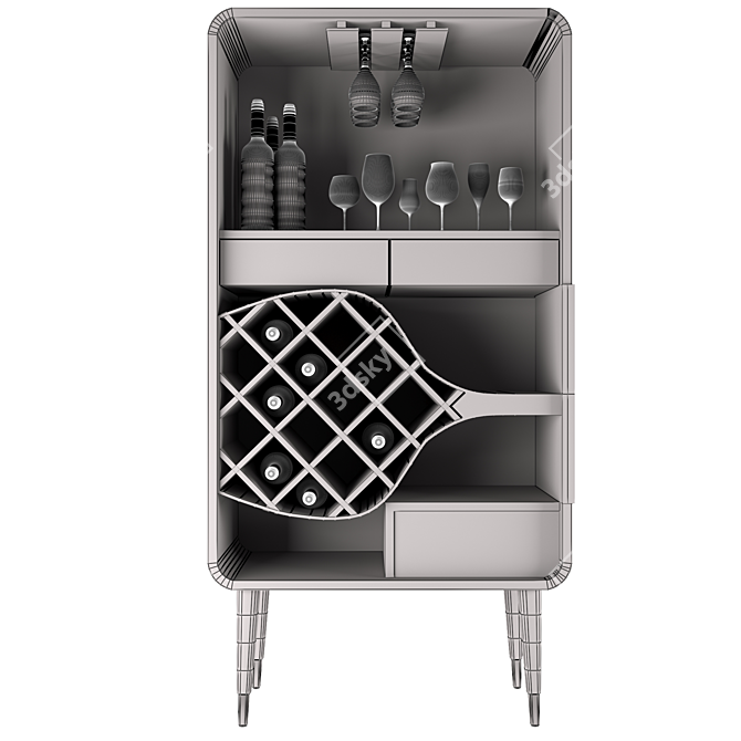 Elegant Oak Bar Cabinet 3D model image 6