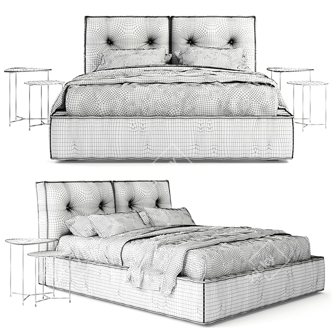 Elegant Donatello Bed with Air Bedside Tables 3D model image 7