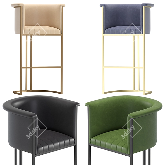 Modern Leather Loft Barstool 3D model image 2